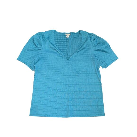 A New Day Smoked Teal Top Short Puff Sleeves Blouse Size Medium - Picture 1 of 4